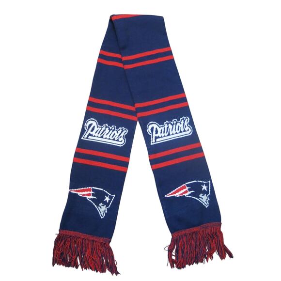 NFL NEW ENGLAND PATRIOTS Scarf Football Team Logo Fringe Blue Red Fall Winter - Picture 1 of 6